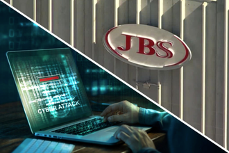 Cyberattack concept art next to JBS logo