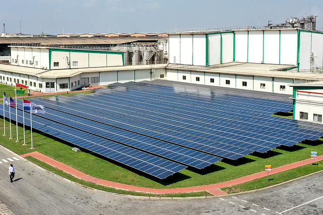 Aerial view of Cargill's cocoa processing facility in Tema, Ghana