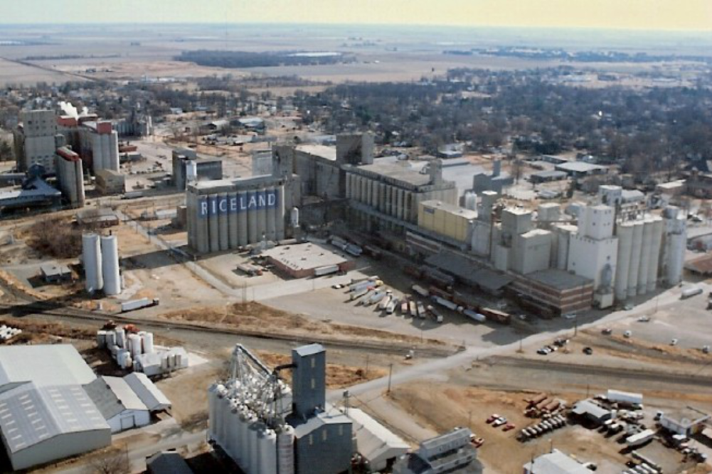 Aerial view of Riceland Foods'  rice milling facility in Stuggart, Ark. 