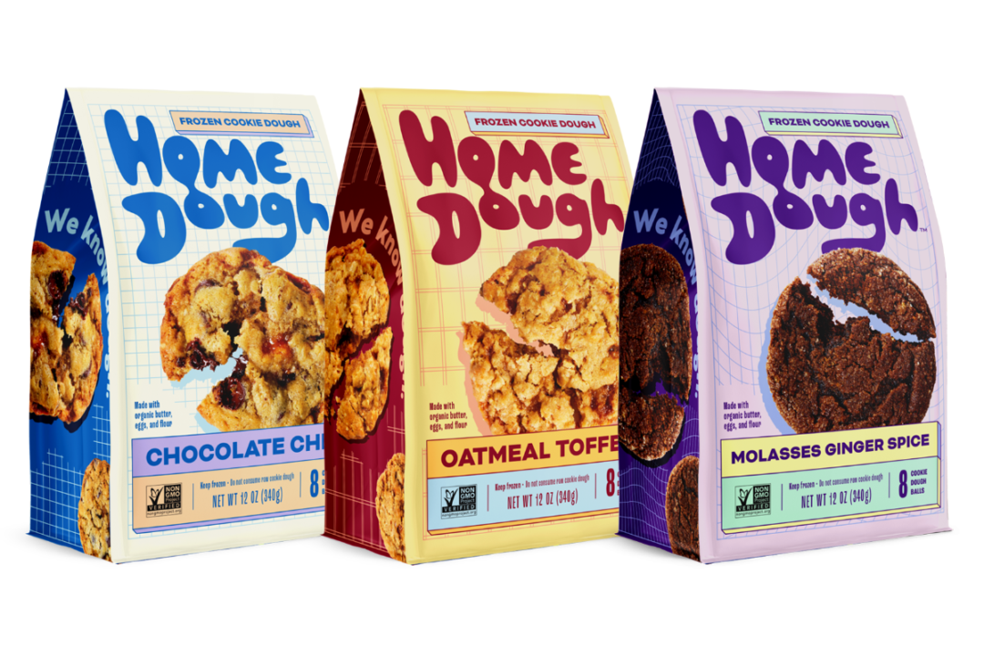 chocolate chip, oatmeal toffee and molasses ginger spice frozen cookie dough products from Home Dough