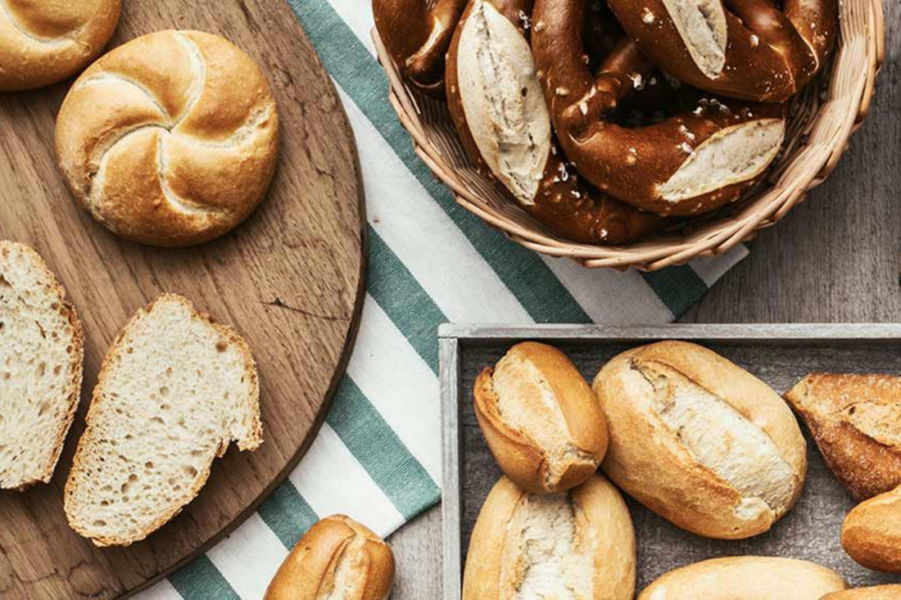 Assortment of bread and grain-based baked foods 