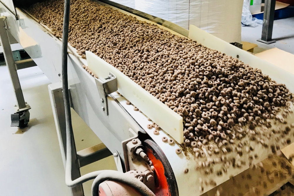 Cereal production line at Organic Milling Inc. facility