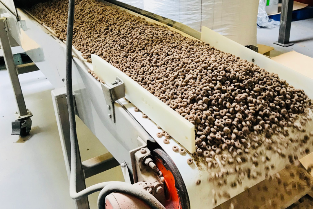 Cereal production line at Organic Milling Inc. facility