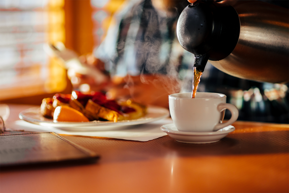 Breakfast at a diner with coffee