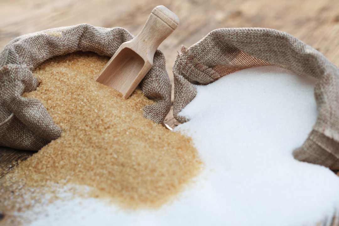 Bags of cane sugar and refined sugar
