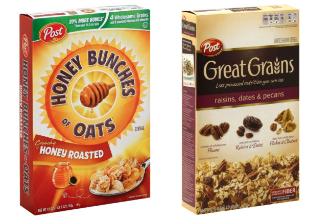 Post Honey Bunches of Oats and Great Grains cereals
