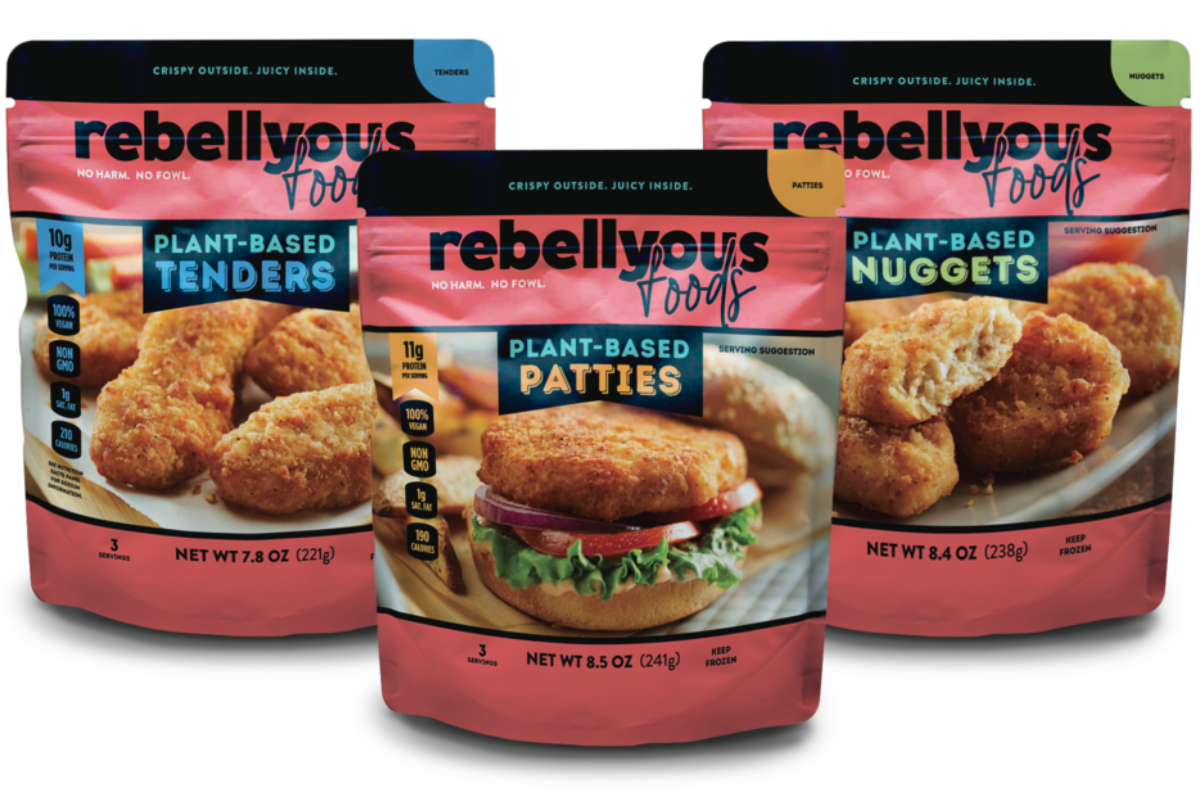 Rebellyous Foods plant-based tenders, patties and nuggets