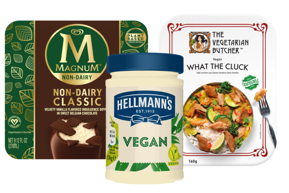 Magnum vegan ice cream, Helman's vegan Mayo and What the Cluck vegan dinner from Unilever