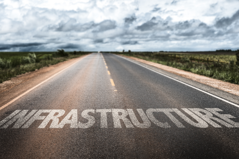Infrastructure written on rural road