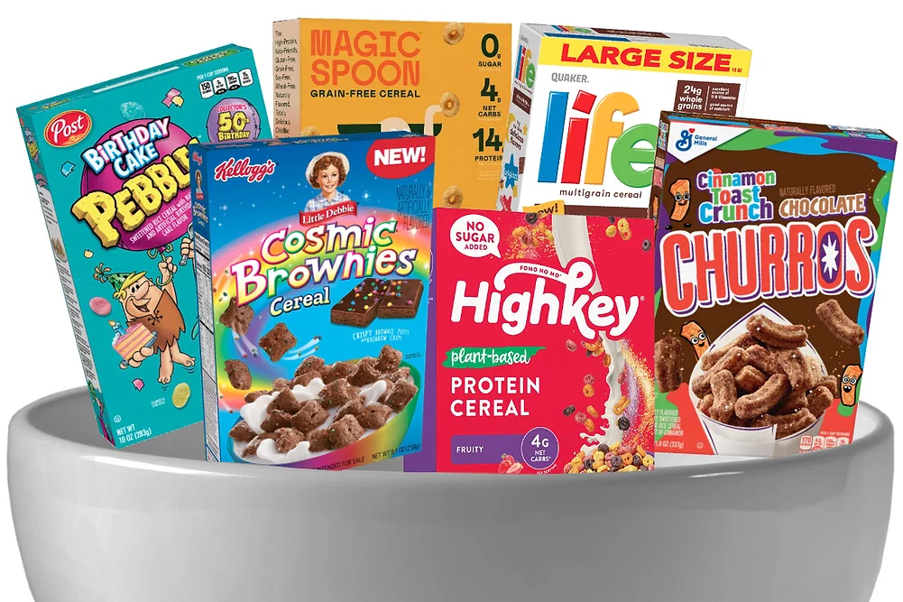 New cereals coming out of a bowl