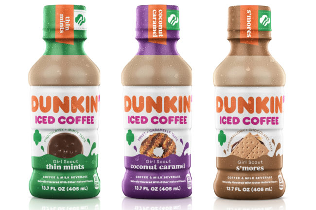 Dunkin' ready-to-drink bottled iced coffee in Girl Scout Cookie inspired flavors