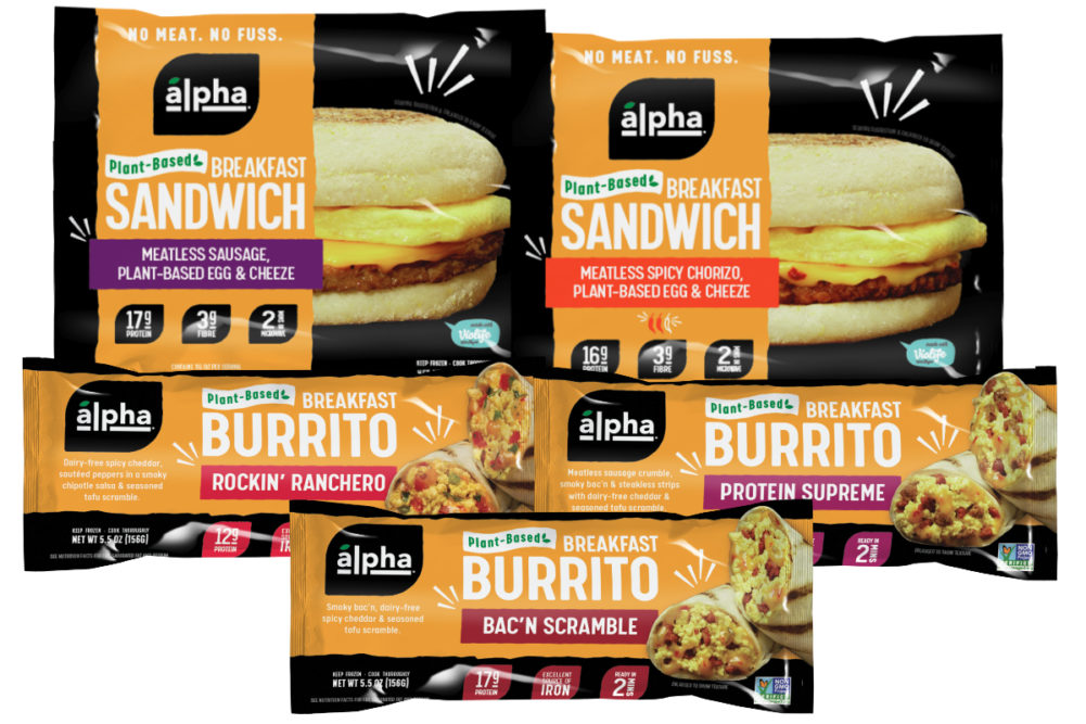 Alpha Foods breakfast sandwiches and breakfast burritos
