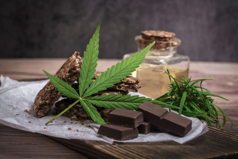 CBD oil, chocolate and granola bars