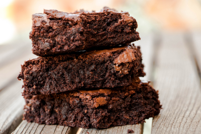 fresh chocolate brownie on kitchen counter