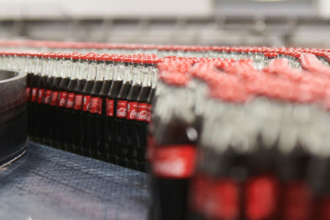 Coca-Cola beverages on bottling line