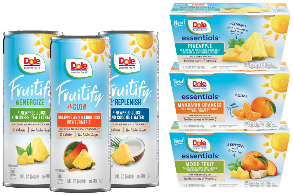Dole Fruitify beverages and Dole Essentials fruit cups