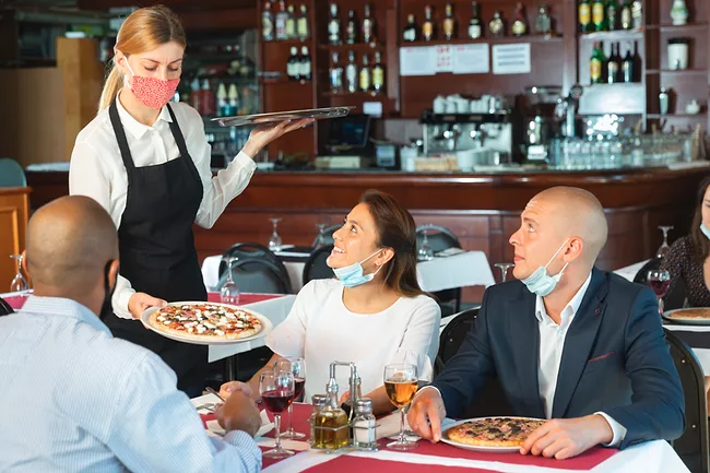 Dining at a pizza restaurant during COVID-19 pandemic