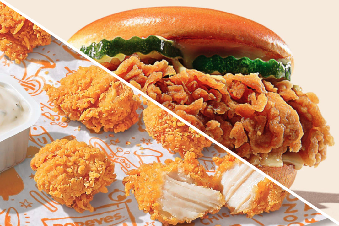 Popeyes chicken nuggets and Burger King chicken sandwich