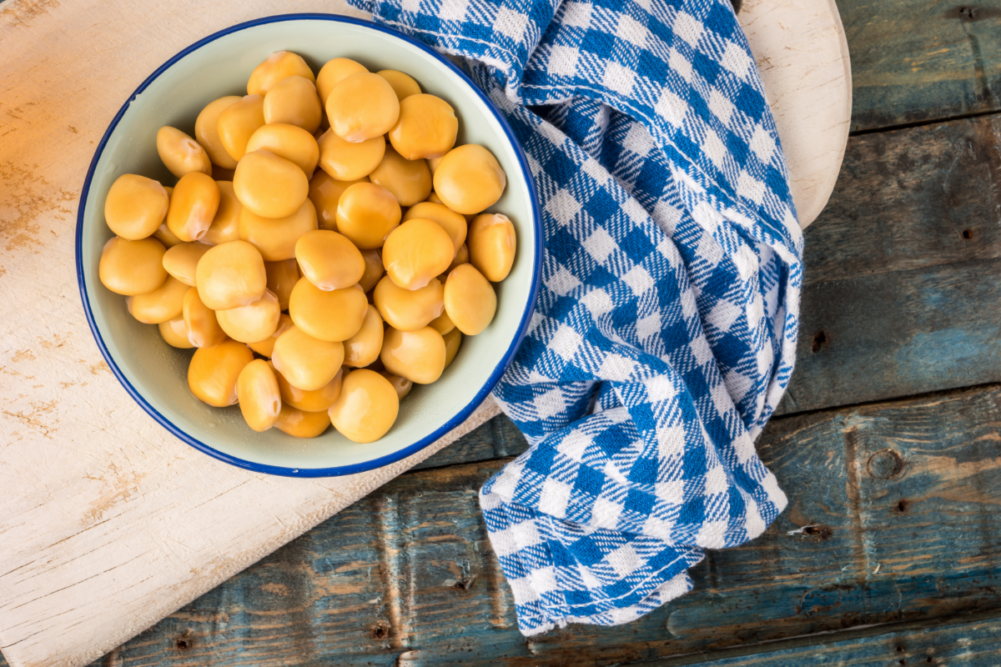 Lupin Beans in metal mug