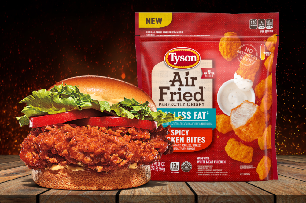 Spicy chicken sandwich from Burger King and spicy air-fried chicken bites from Tyson Foods