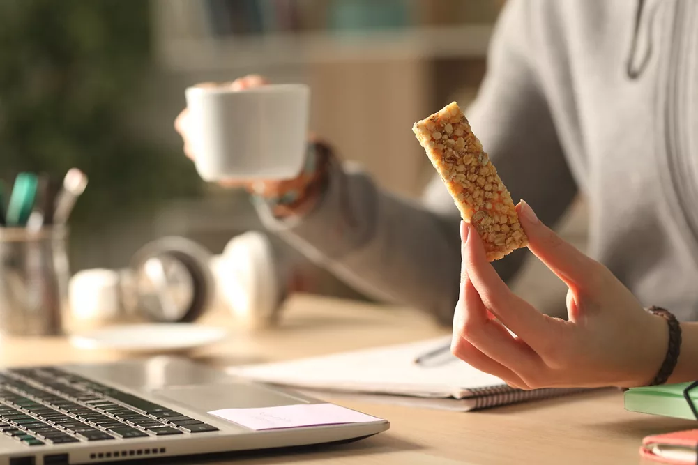 Eating a snack in the morning