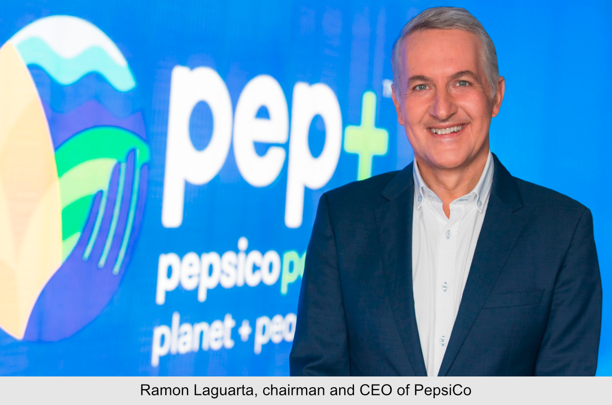 Ramon Laguarta in front of pep+ sign