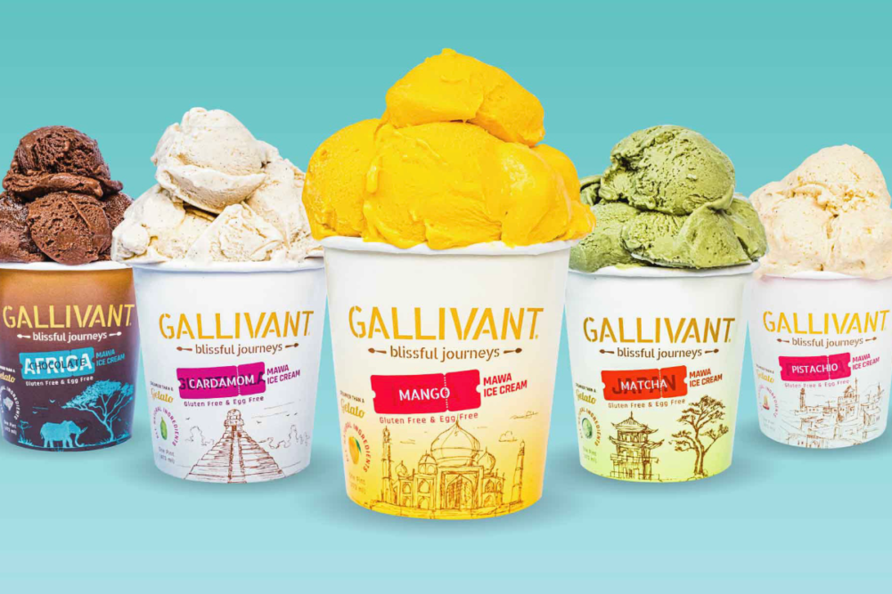 Gallivant Mawa Ice Cream varieties on blue background