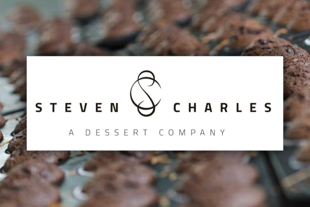 Steve Charles- A dessert company logo over chocolate muffins 