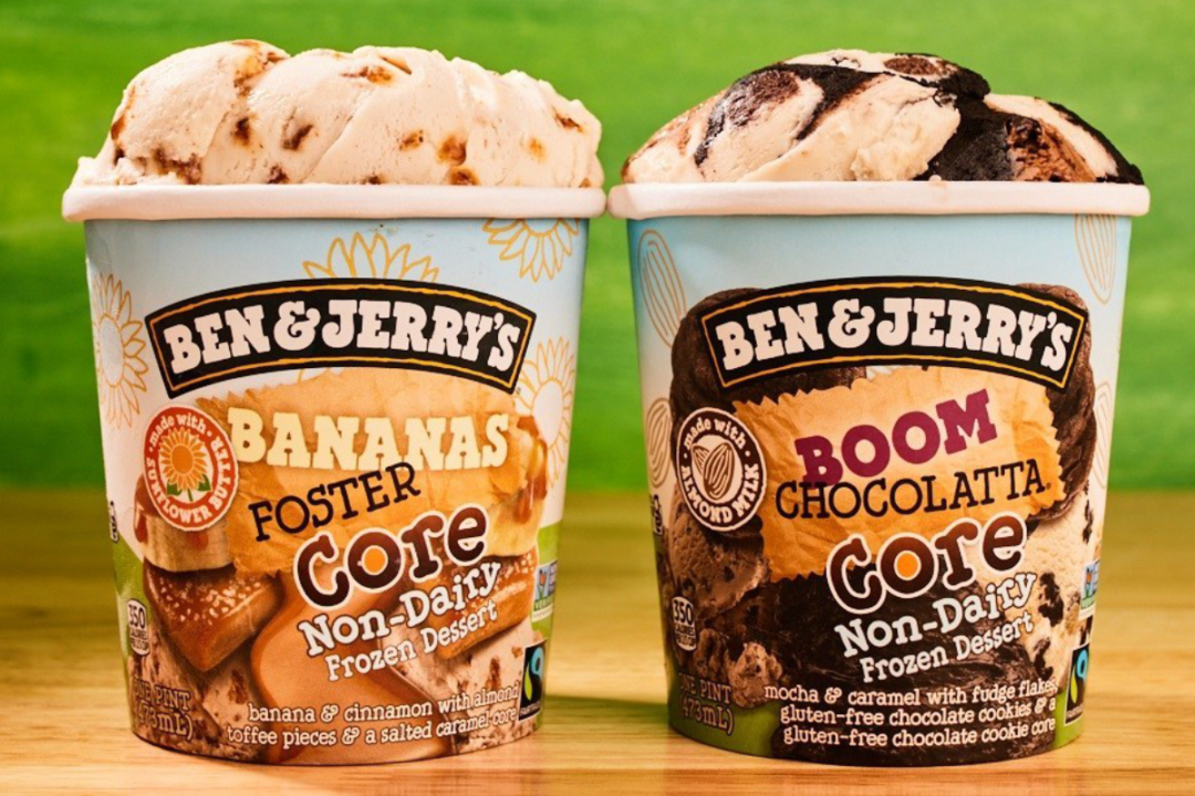 Non-Dairy Boom Chocolatta and . Non-Dairy Bananas Foster ice cream from Ben & Jerry's