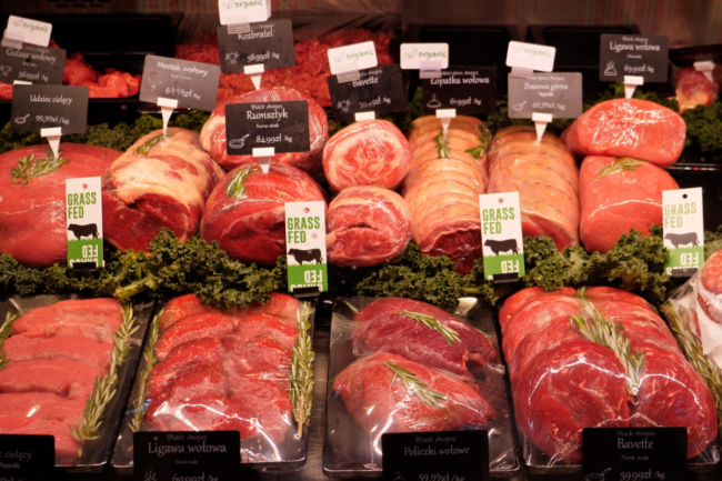 Display of assorted chopped raw red meat