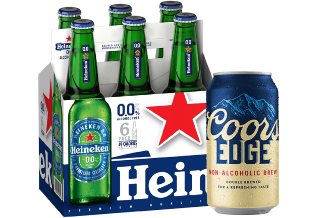 Heineken beer and Coors non-alcoholic beer