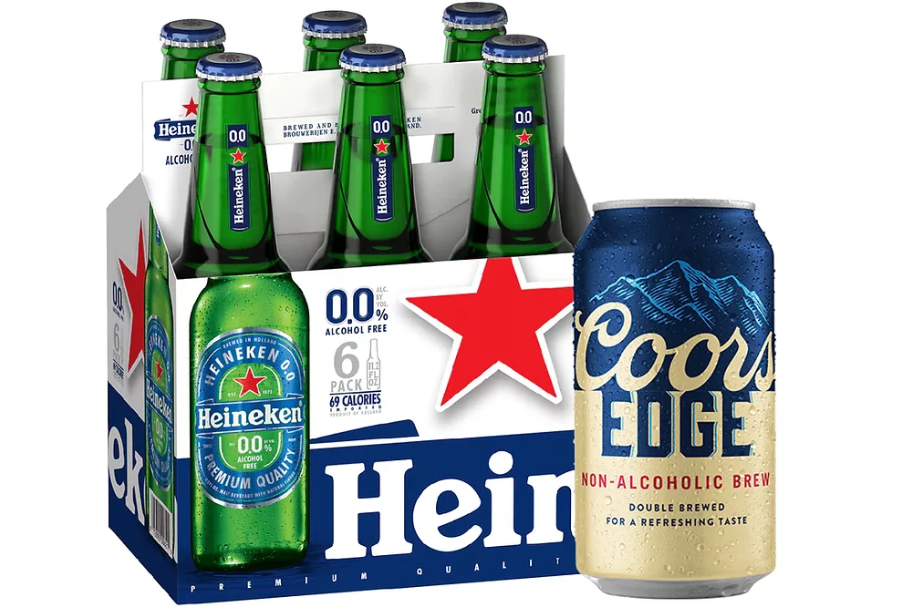 Heineken beer and Coors non-alcoholic beer