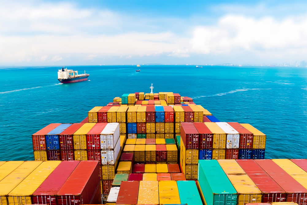 Ship with containers entering port