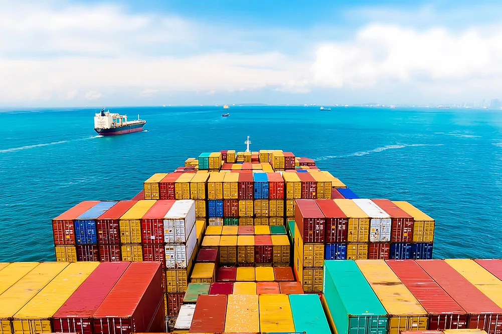 Ship with containers entering port