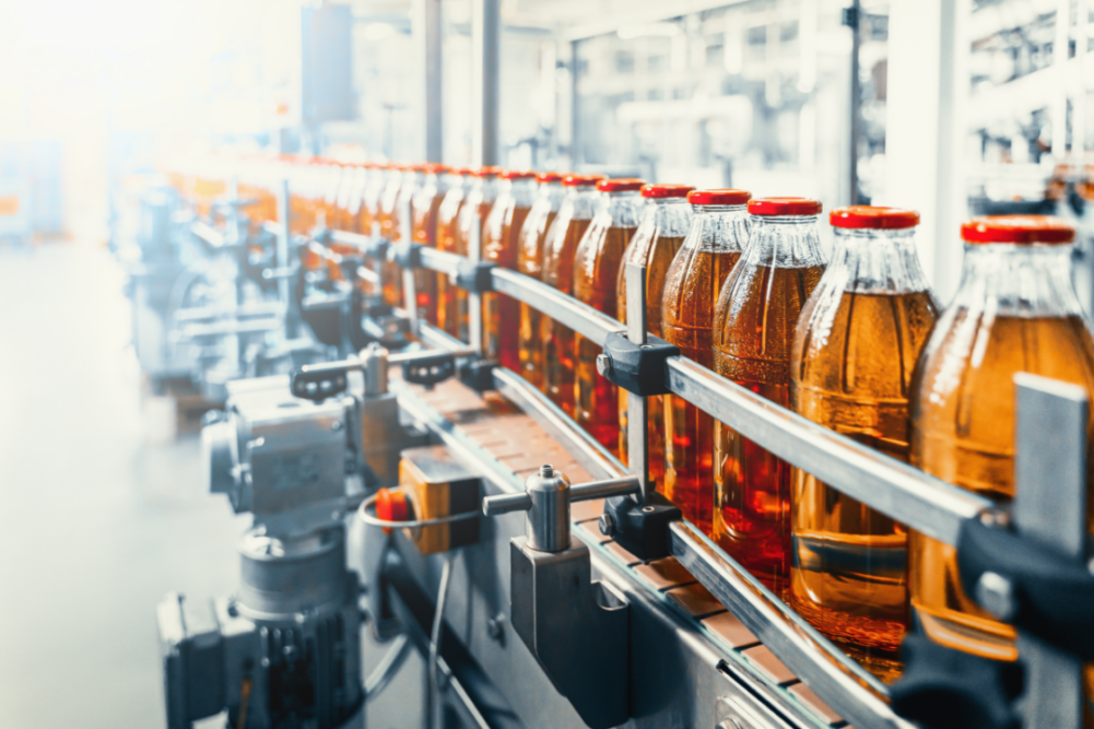 Bottles on manufacturing line