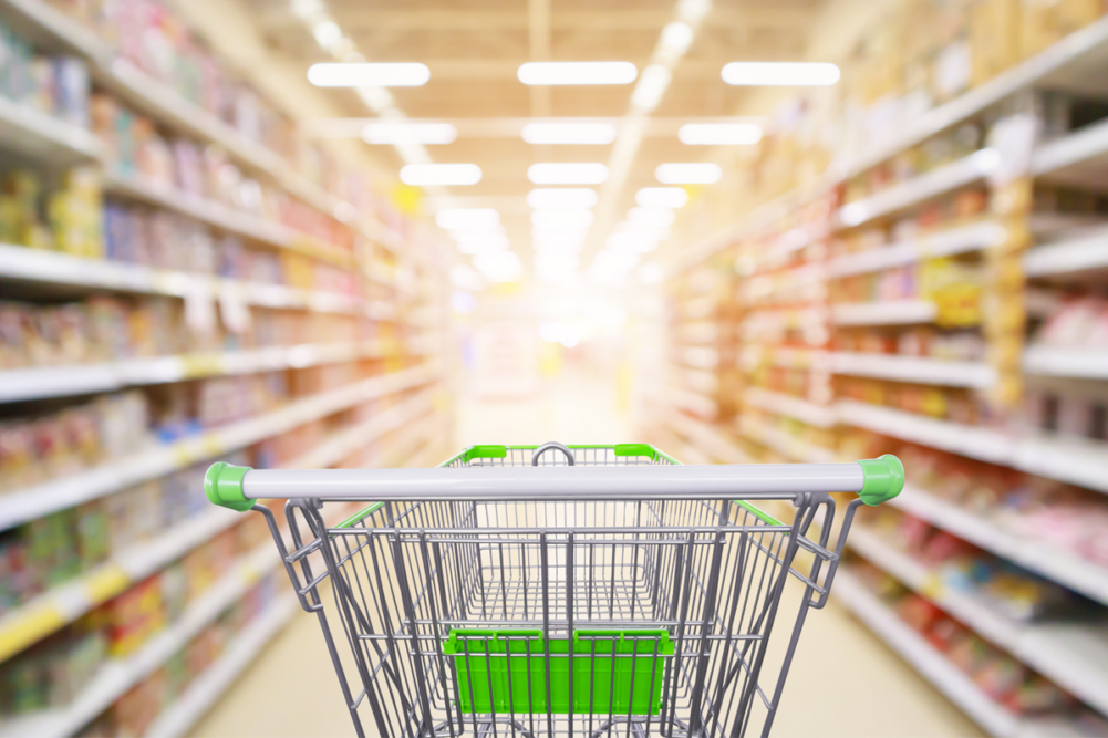 Shopping cart in an aisle