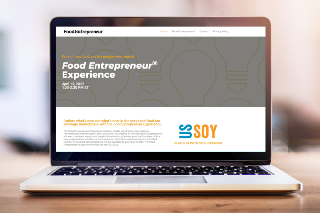 Laptop open to the Food Entreprenuer Experience website