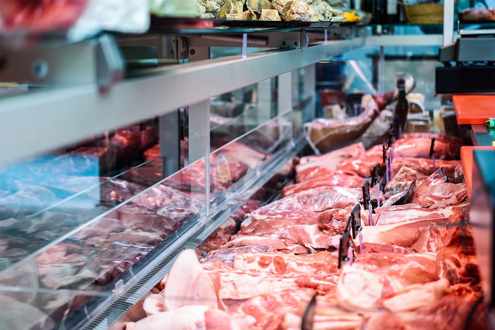 Meat counter in a grocery store