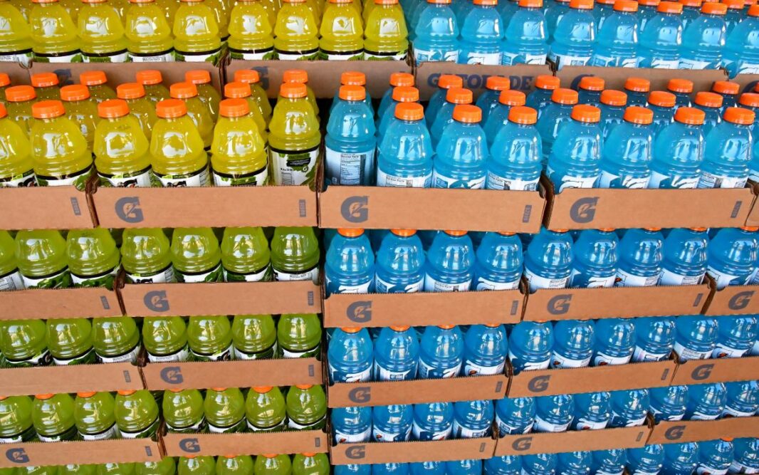 Gatorade stacked on shelves