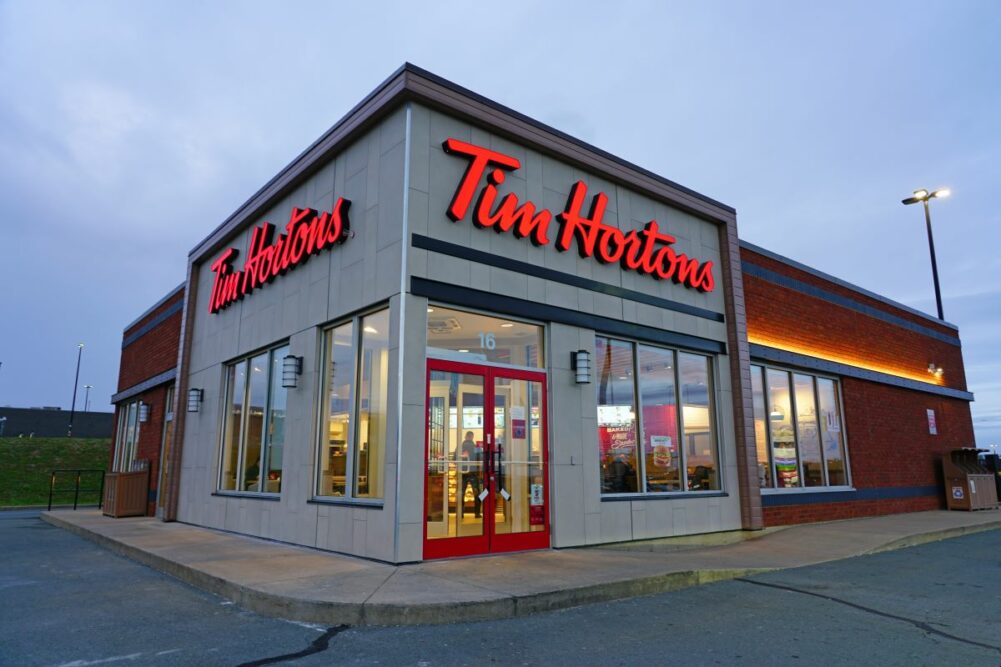 Exterior of a Tim Hortons' restaurant