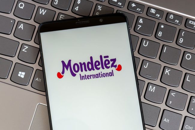 Mondelez logo open on a smartphone browser