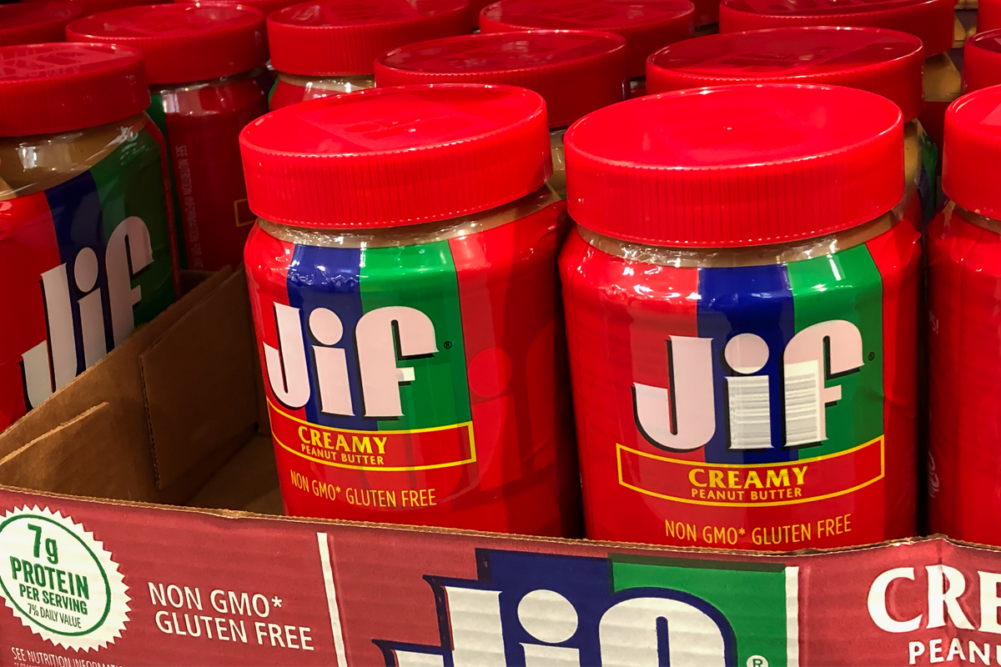 Jif peanut butter jars on a shelf