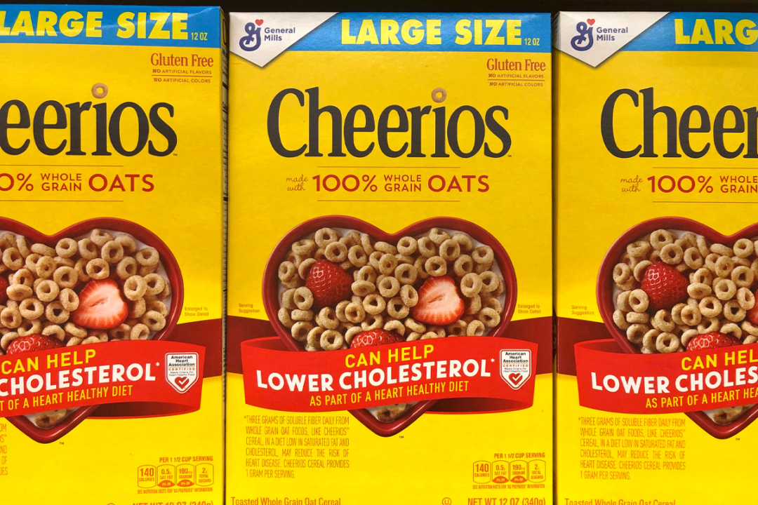 Boxes of Cheerios on a shelf