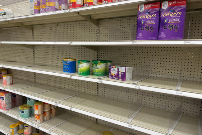 Empty baby food shelves at Target