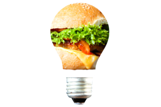 Lightbulb outline with a hamburger inside
