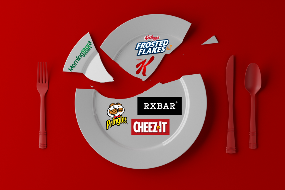 A broken plate with Kellogg's brands