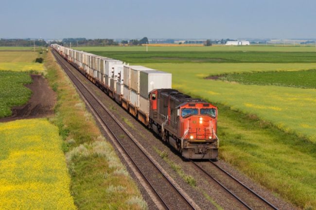 Container train going through prairie