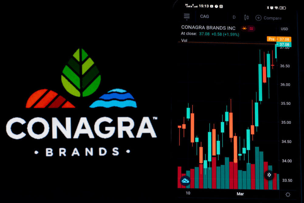 Conagra Brands stock information on a smartphone screen