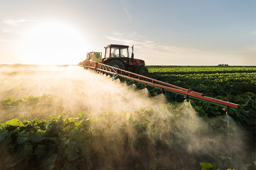 Fertilizers being sprayed on crops