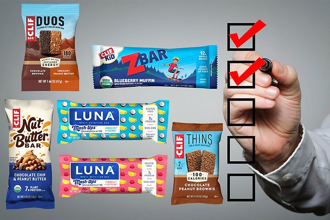 Clif Bar products next to a check list